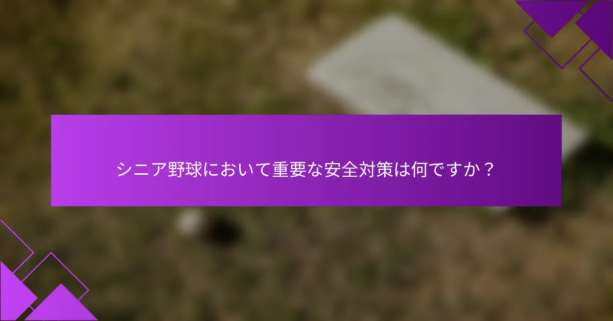 シニア野球において重要な安全対策は何ですか？